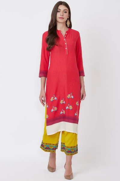Coral viscose rayon straight kurta